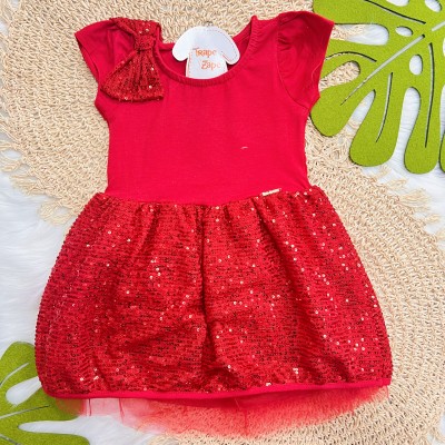Vestido com Paetê e Tule - Vermelho